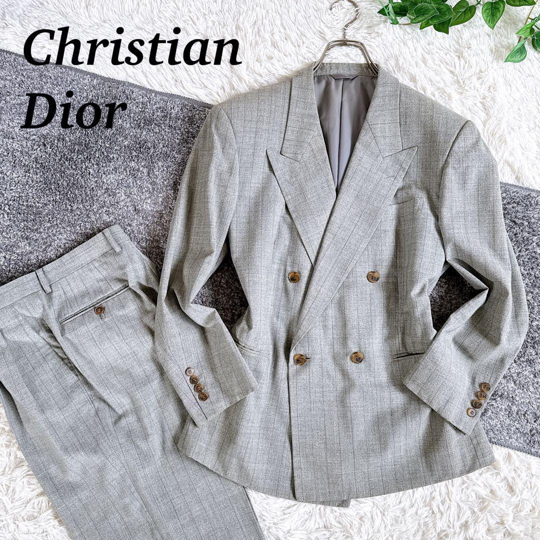 当時物　オールド　ディオール セットアップ　スーツ　チェック柄　ダブル　グレー