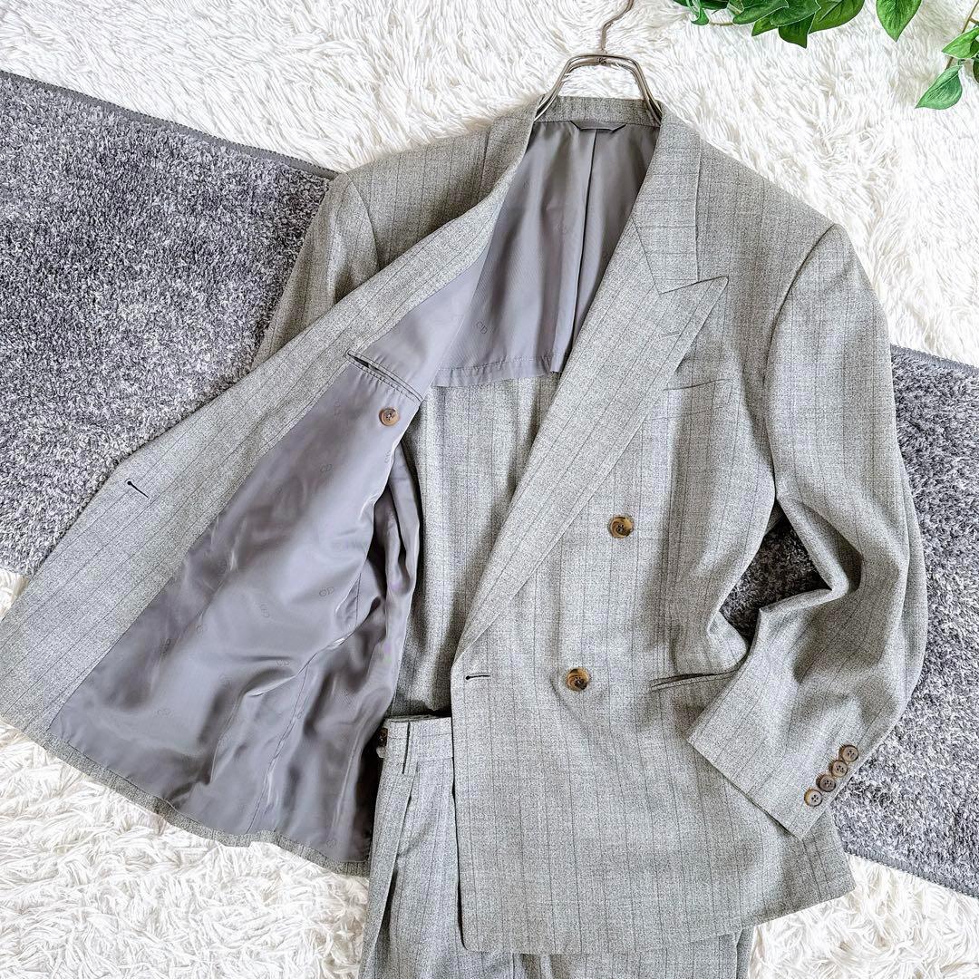 当時物　オールド　ディオール セットアップ　スーツ　チェック柄　ダブル　グレー