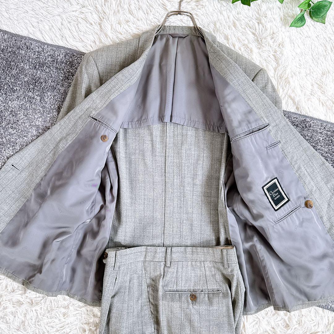 当時物　オールド　ディオール セットアップ　スーツ　チェック柄　ダブル　グレー