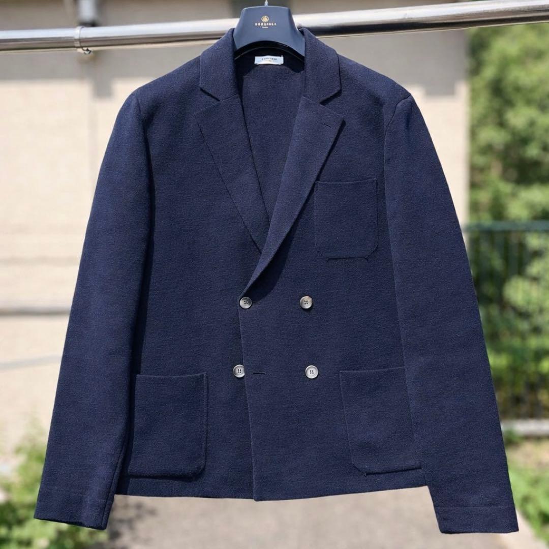 ボリオリ ミラノリブ ダブル ニットジャケット L 美品 ダークネイビー