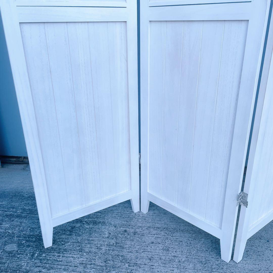 【美品/送料込】北欧風 木製4連パーテーション 衝立 白家具 間仕切り