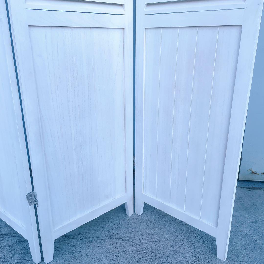 【美品/送料込】北欧風 木製4連パーテーション 衝立 白家具 間仕切り
