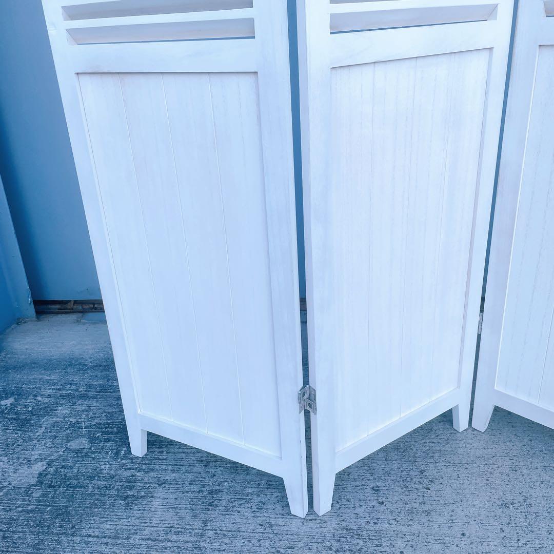 【美品/送料込】北欧風 木製4連パーテーション 衝立 白家具 間仕切り