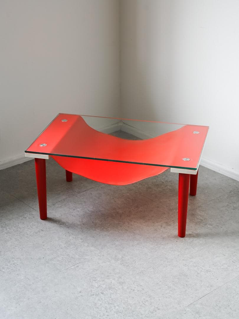 80's ポストモダン ガラス ローテーブル レトロポップ スペースエイジ