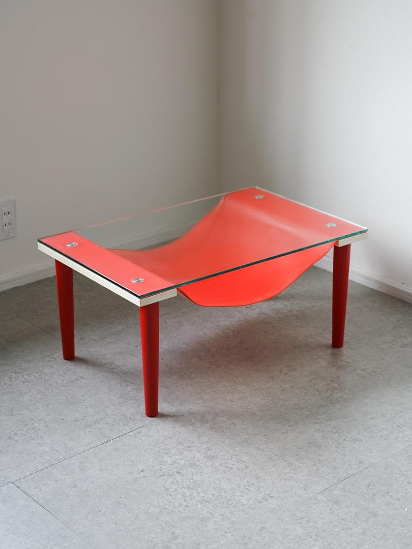 80's ポストモダン ガラス ローテーブル レトロポップ スペースエイジ