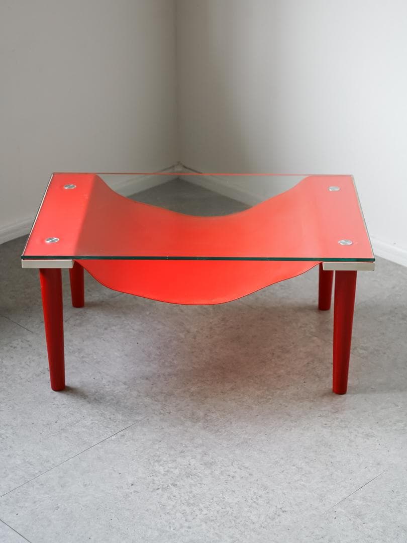 80's ポストモダン ガラス ローテーブル レトロポップ スペースエイジ