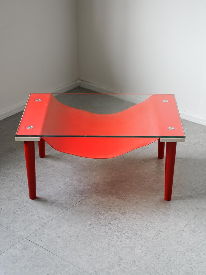 80's ポストモダン ガラス ローテーブル レトロポップ スペースエイジ