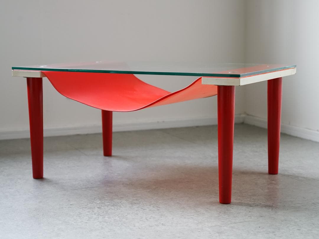 80's ポストモダン ガラス ローテーブル レトロポップ スペースエイジ