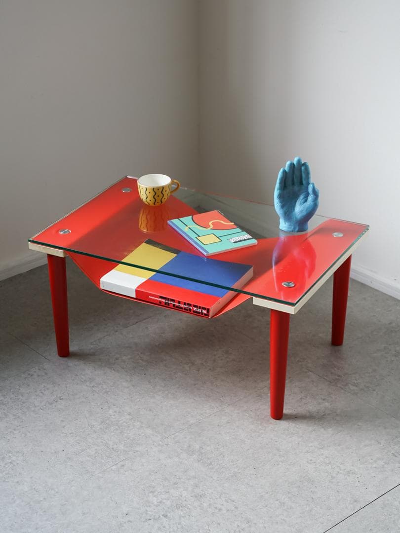 80's ポストモダン ガラス ローテーブル レトロポップ スペースエイジ