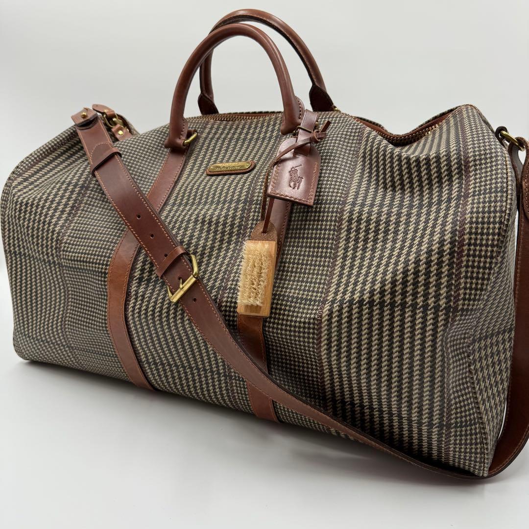 ポロ ラルフローレン PVC レザー 大容量 ボストンバッグ 千鳥柄