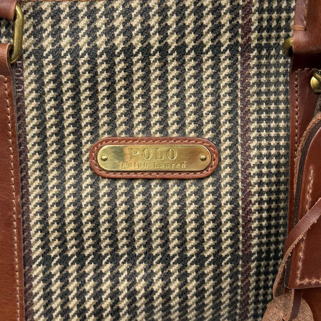 ポロ ラルフローレン PVC レザー 大容量 ボストンバッグ 千鳥柄