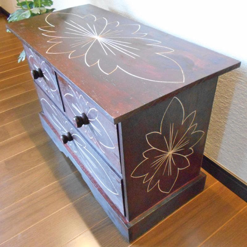 460円 値下げ品‼︎ 花柄模様 チェスト アジアン家具 バリ家具 完成品家具