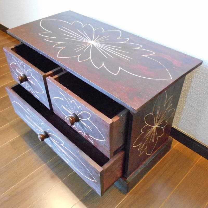460円 値下げ品‼︎ 花柄模様 チェスト アジアン家具 バリ家具 完成品家具