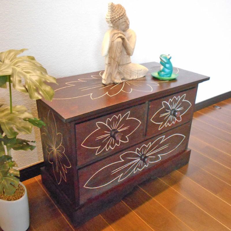460円 値下げ品‼︎ 花柄模様 チェスト アジアン家具 バリ家具 完成品家具