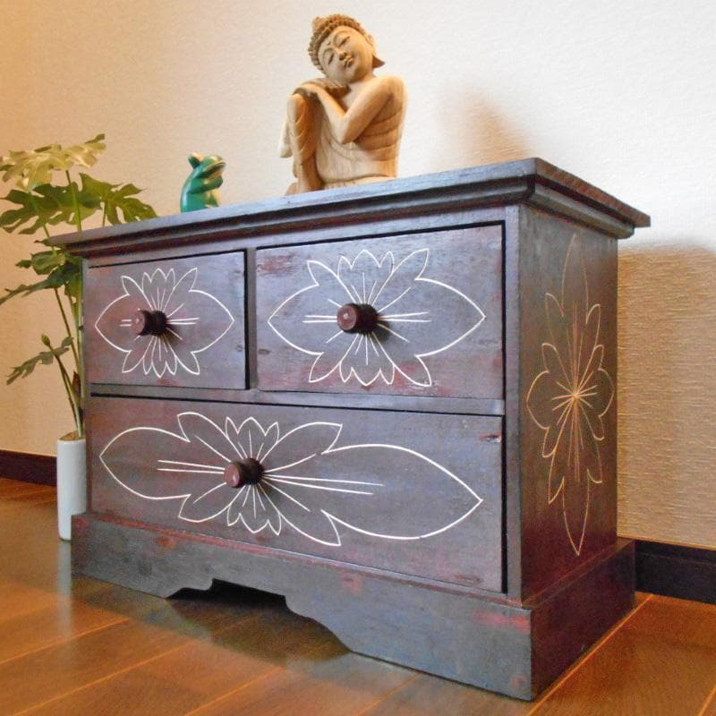 460円 値下げ品‼︎ 花柄模様 チェスト アジアン家具 バリ家具 完成品家具