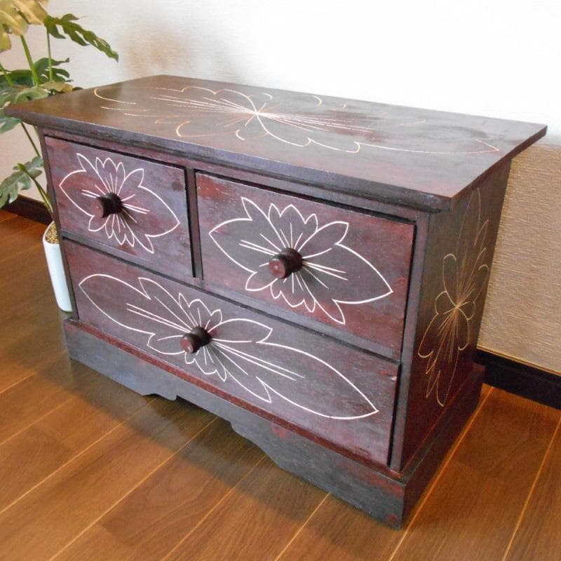 460円 値下げ品‼︎ 花柄模様 チェスト アジアン家具 バリ家具 完成品家具