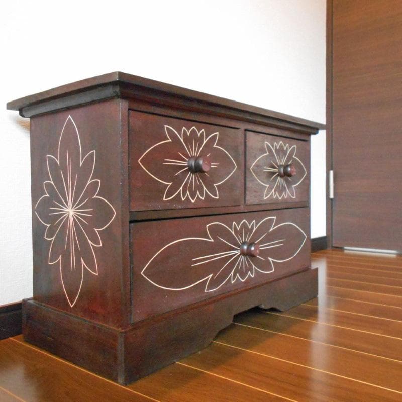 460円 値下げ品‼︎ 花柄模様 チェスト アジアン家具 バリ家具 完成品家具