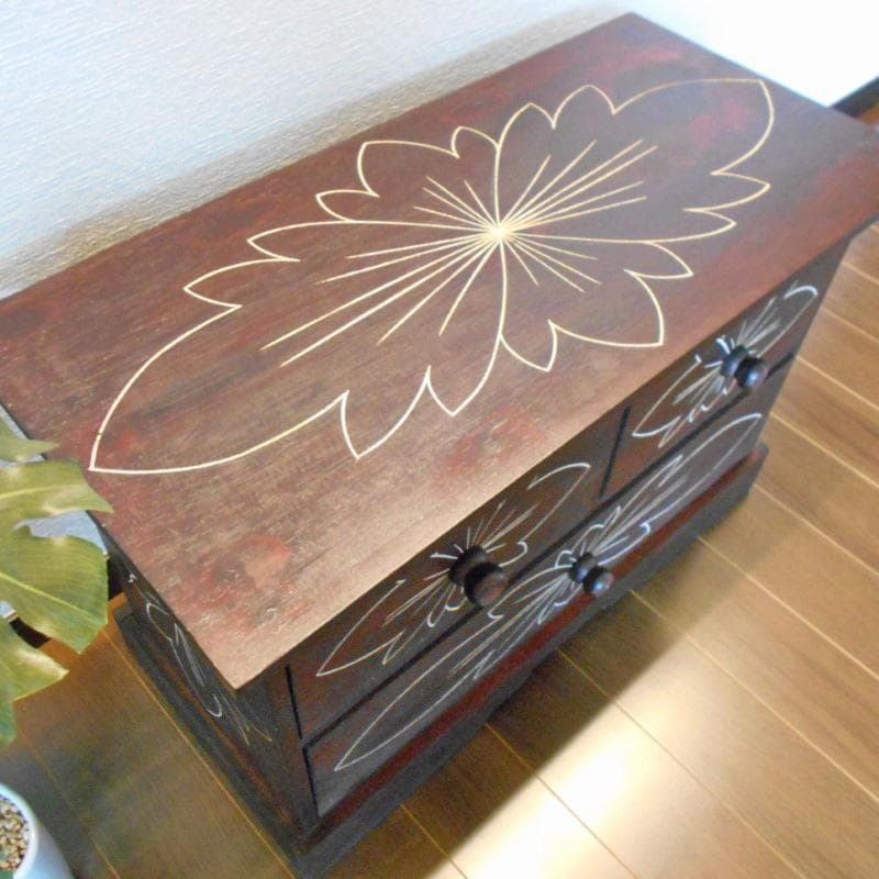 460円 値下げ品‼︎ 花柄模様 チェスト アジアン家具 バリ家具 完成品家具