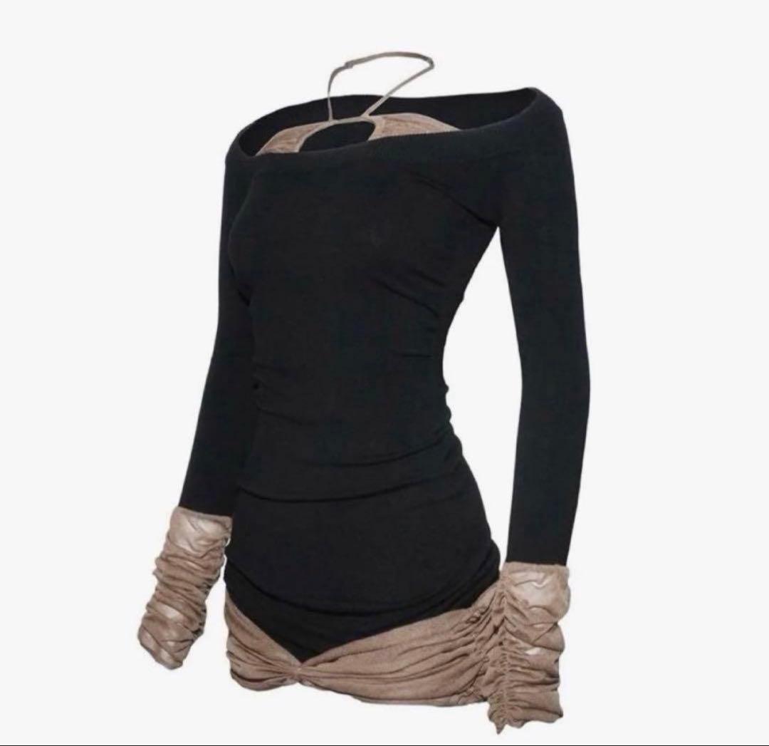 ワンピース THEREDTHREAD S sheer docked dress mini