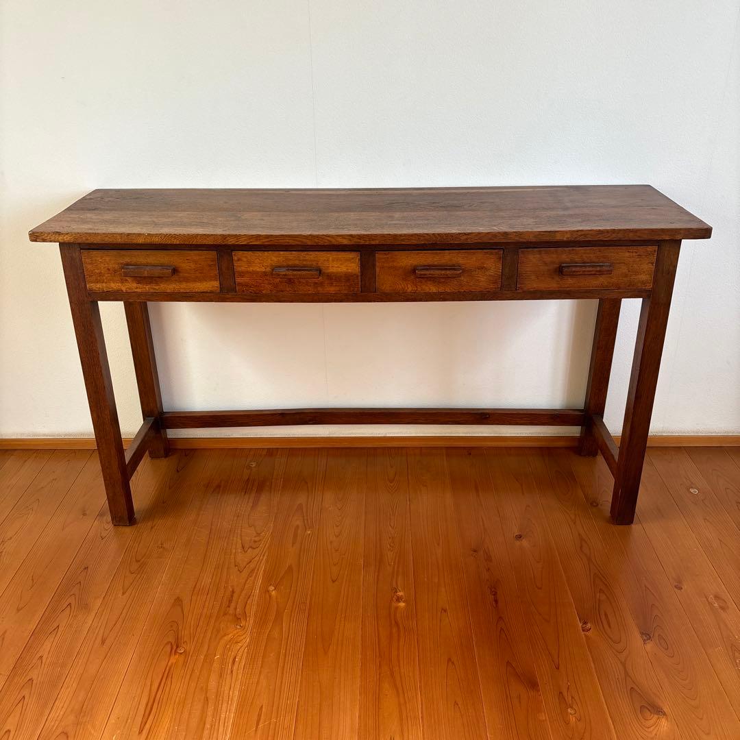 古家具『木製長机 引出し4つ付き』