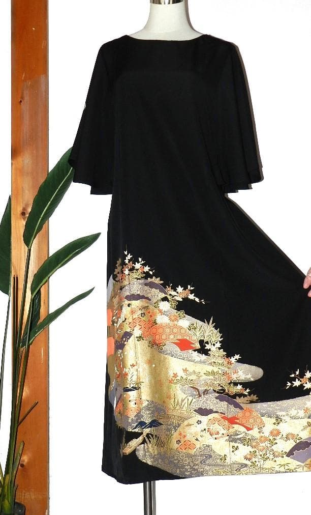 留袖　ワンピース　ドレス　フレアー袖　手書き友禅染　正絹　464　夢ちりめん