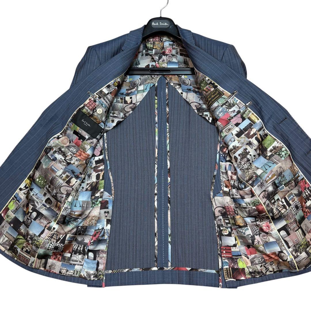 美品 ポールスミス 現行 SOHO スーツ 総柄 背抜き サックスブルー XL