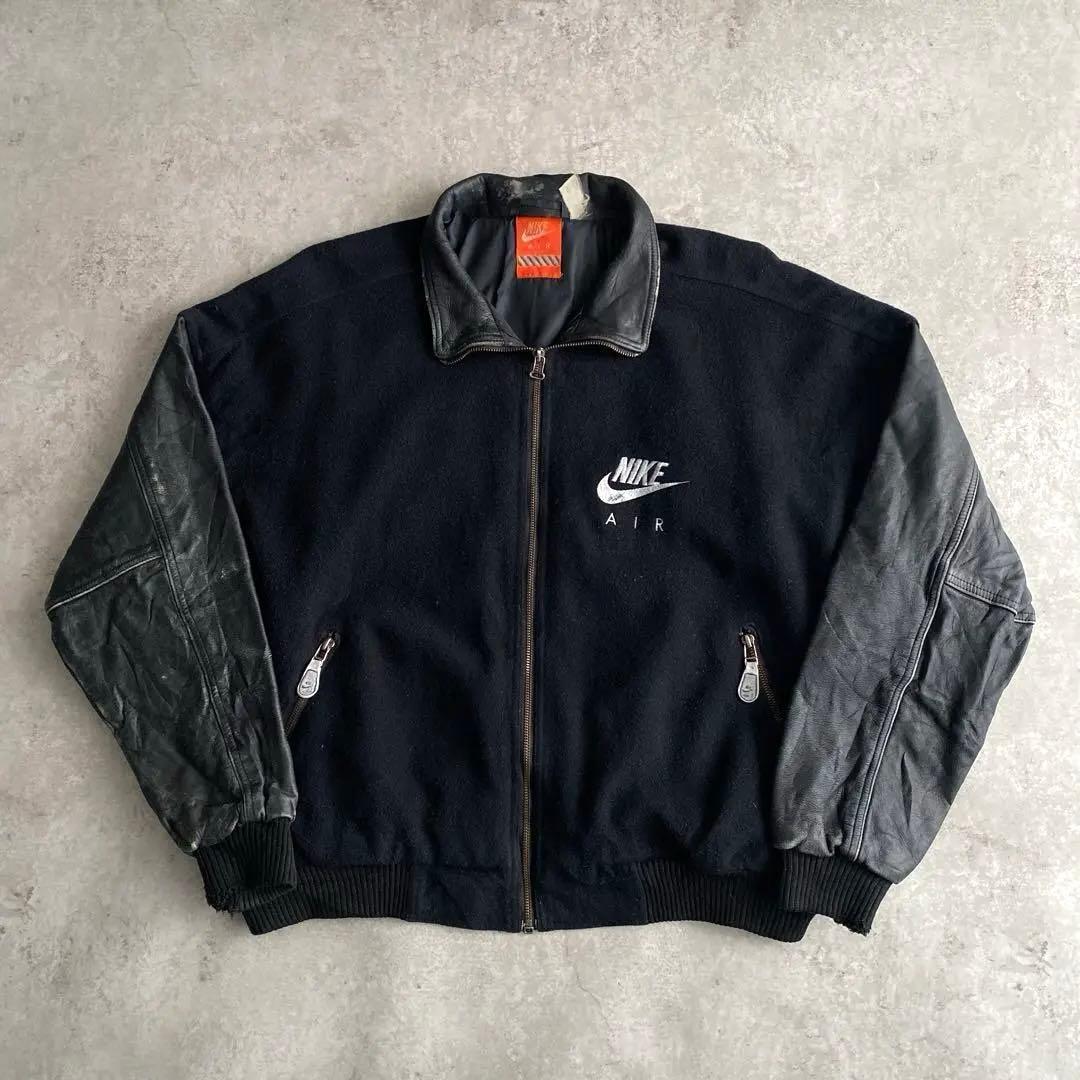 名作 90s NIKE 味アリ ウール×レザー スタジャン オール ブラック 黒