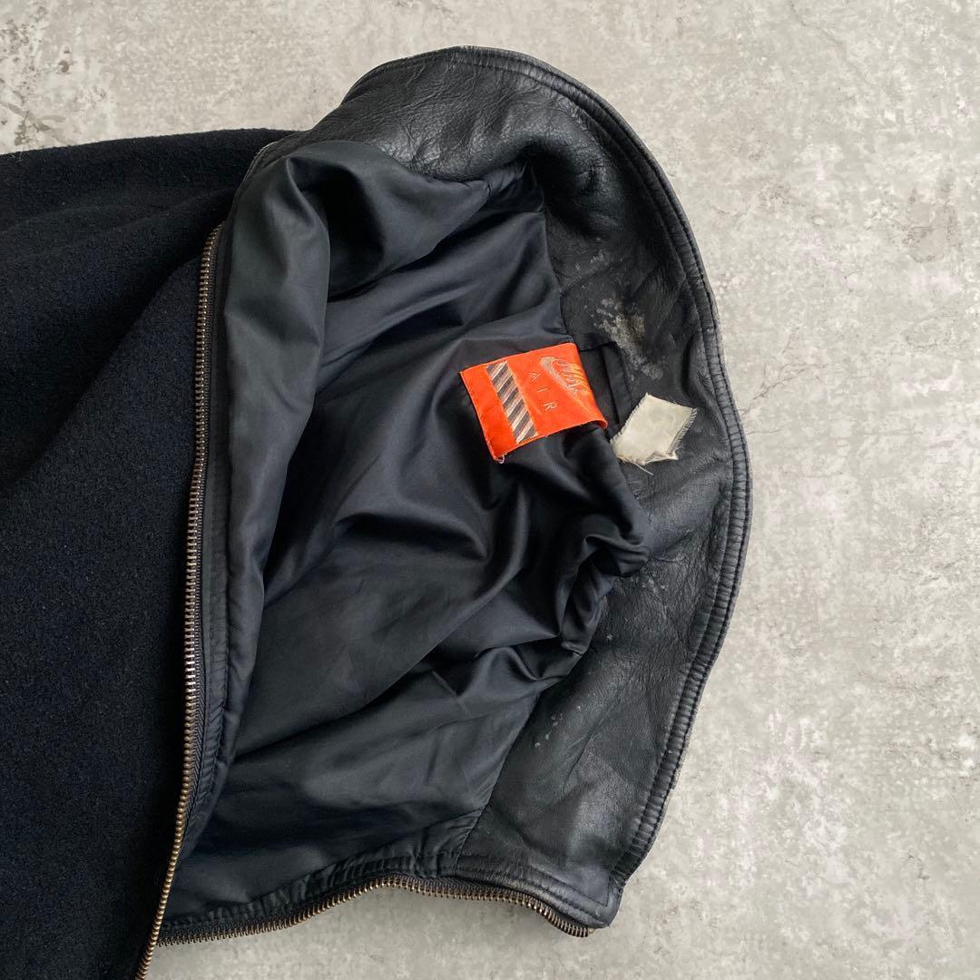 名作 90s NIKE 味アリ ウール×レザー スタジャン オール ブラック 黒
