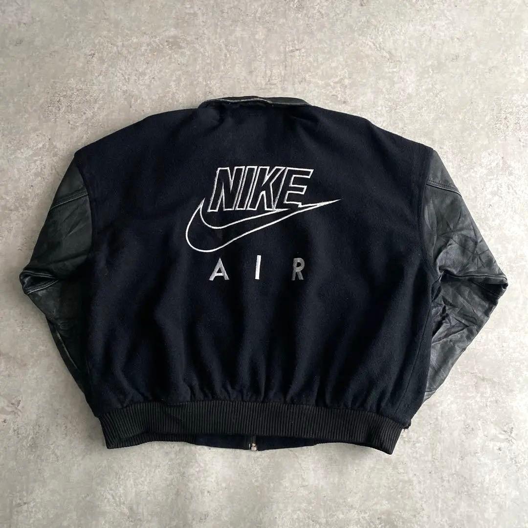 名作 90s NIKE 味アリ ウール×レザー スタジャン オール ブラック 黒