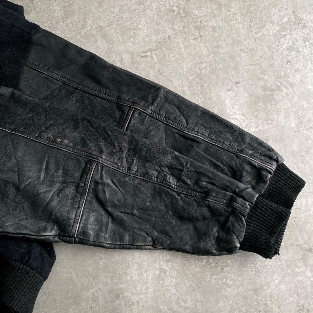 名作 90s NIKE 味アリ ウール×レザー スタジャン オール ブラック 黒