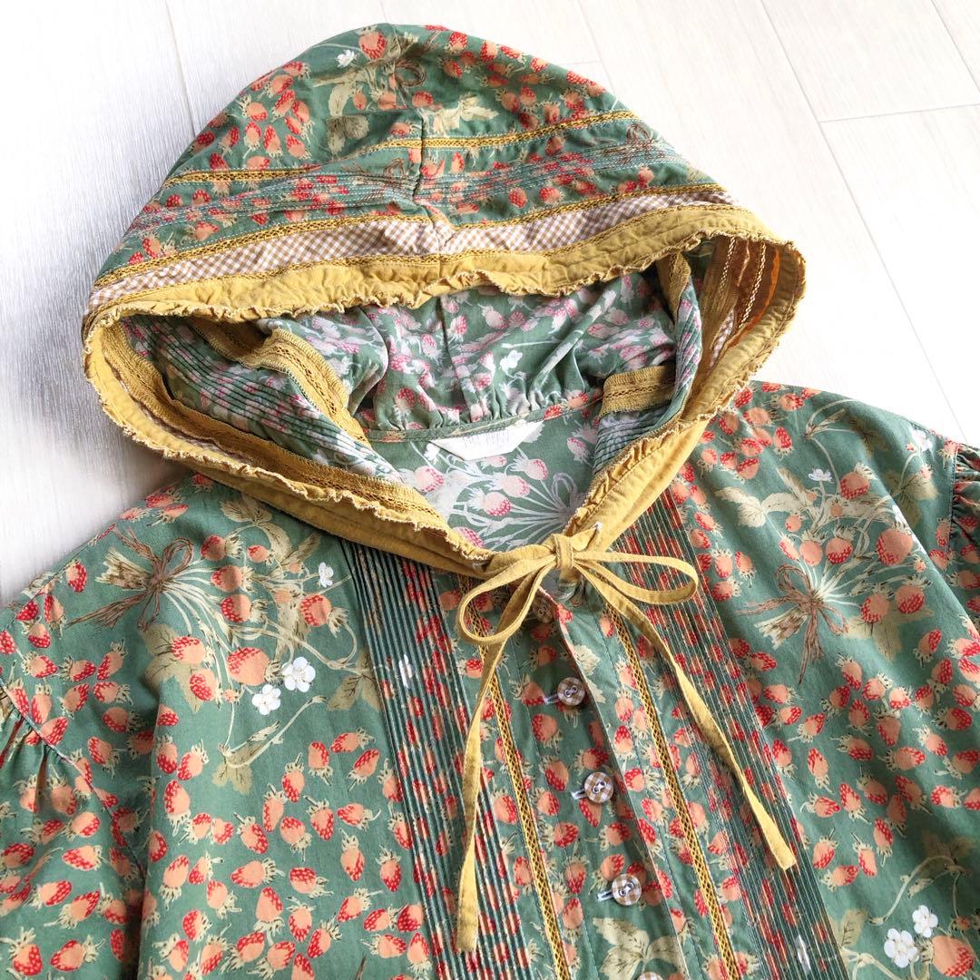 ピンクハウス いちご柄 苺 ストロベリー チェック フード付き ワンピース