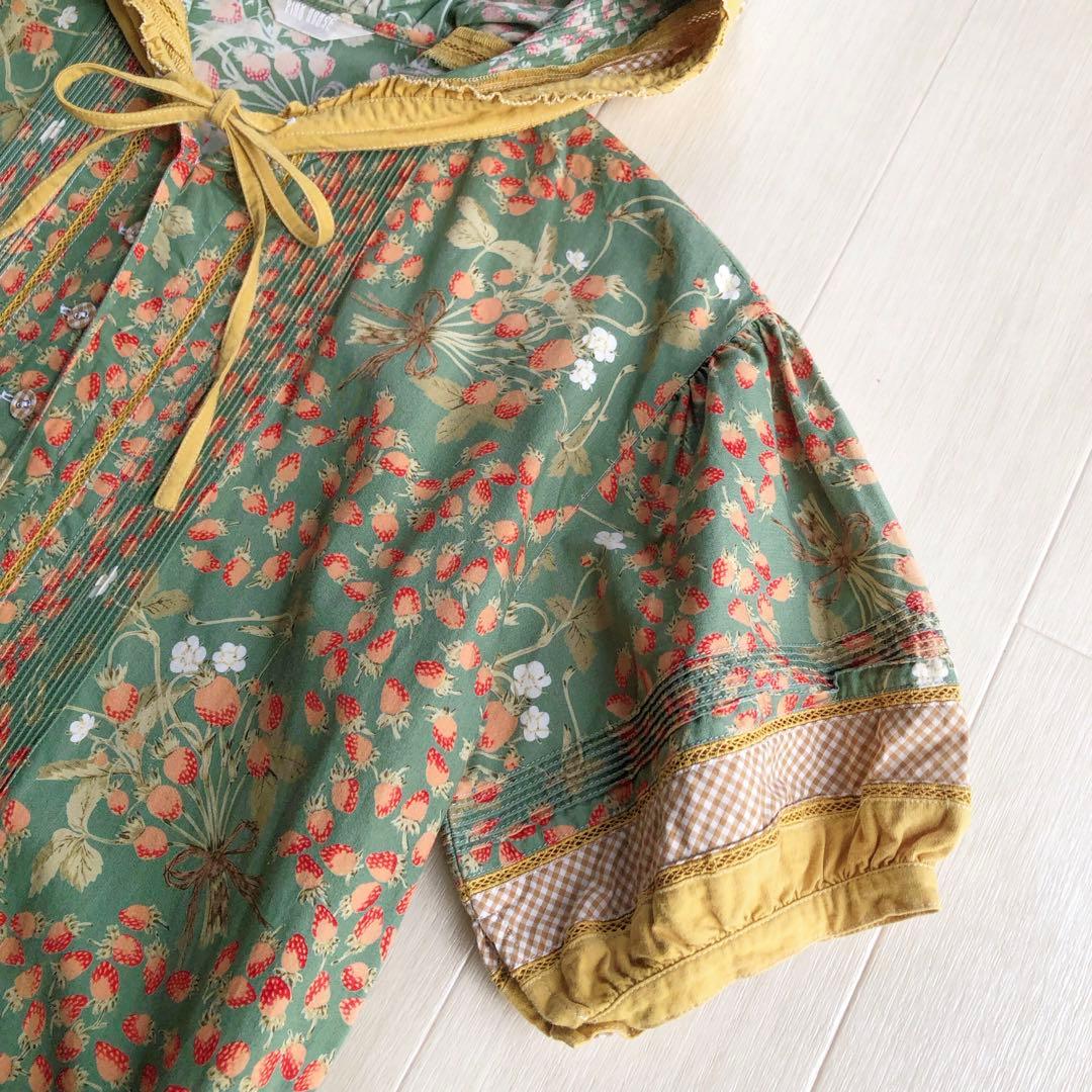 ピンクハウス いちご柄 苺 ストロベリー チェック フード付き ワンピース