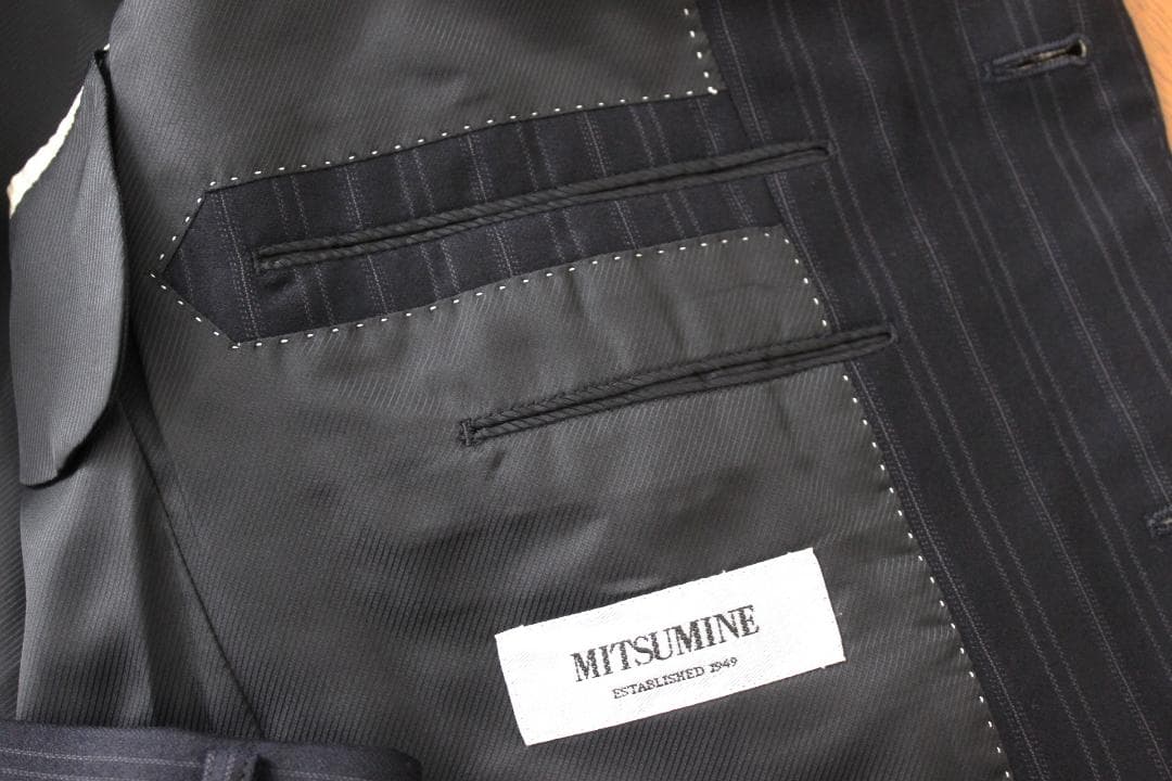 04【美品】ミツミネ × ゼニア スーツ A5 メンズ M 濃紺ブルーストライプ