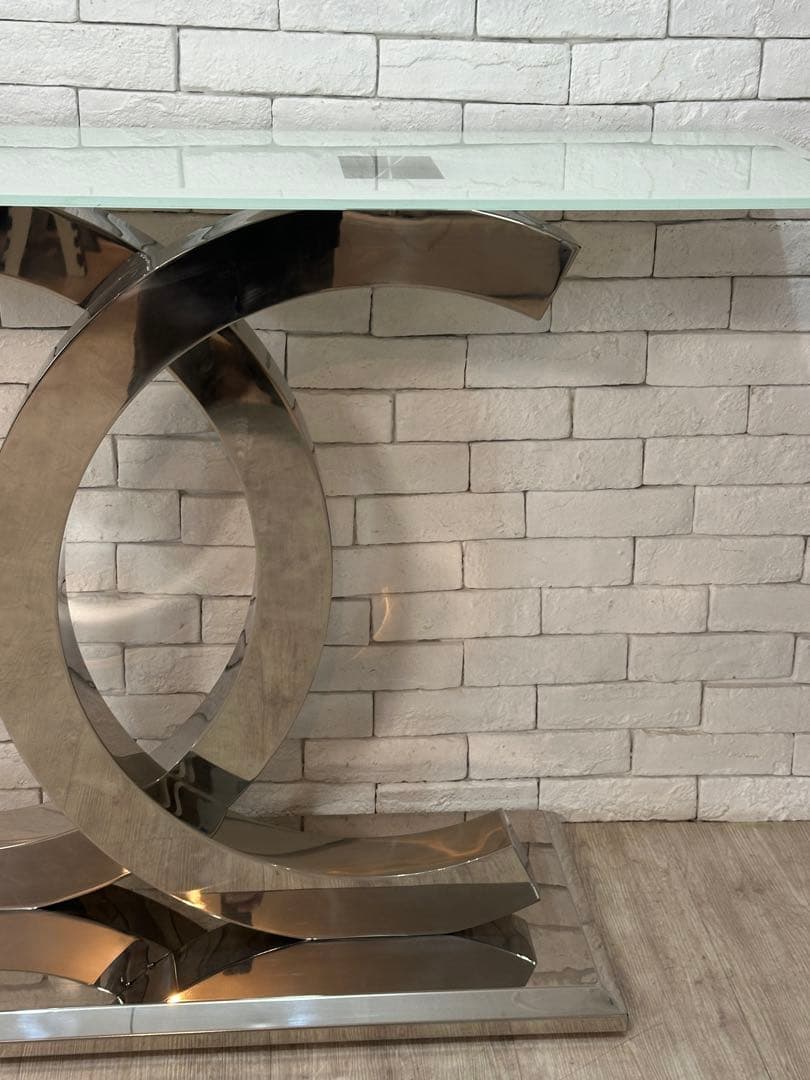 【東京都23区配送無料】定価25万円　コンソール　強化　ガラス　テーブル　サイド