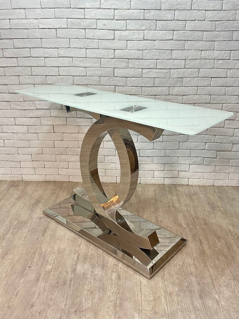 【東京都23区配送無料】定価25万円　コンソール　強化　ガラス　テーブル　サイド