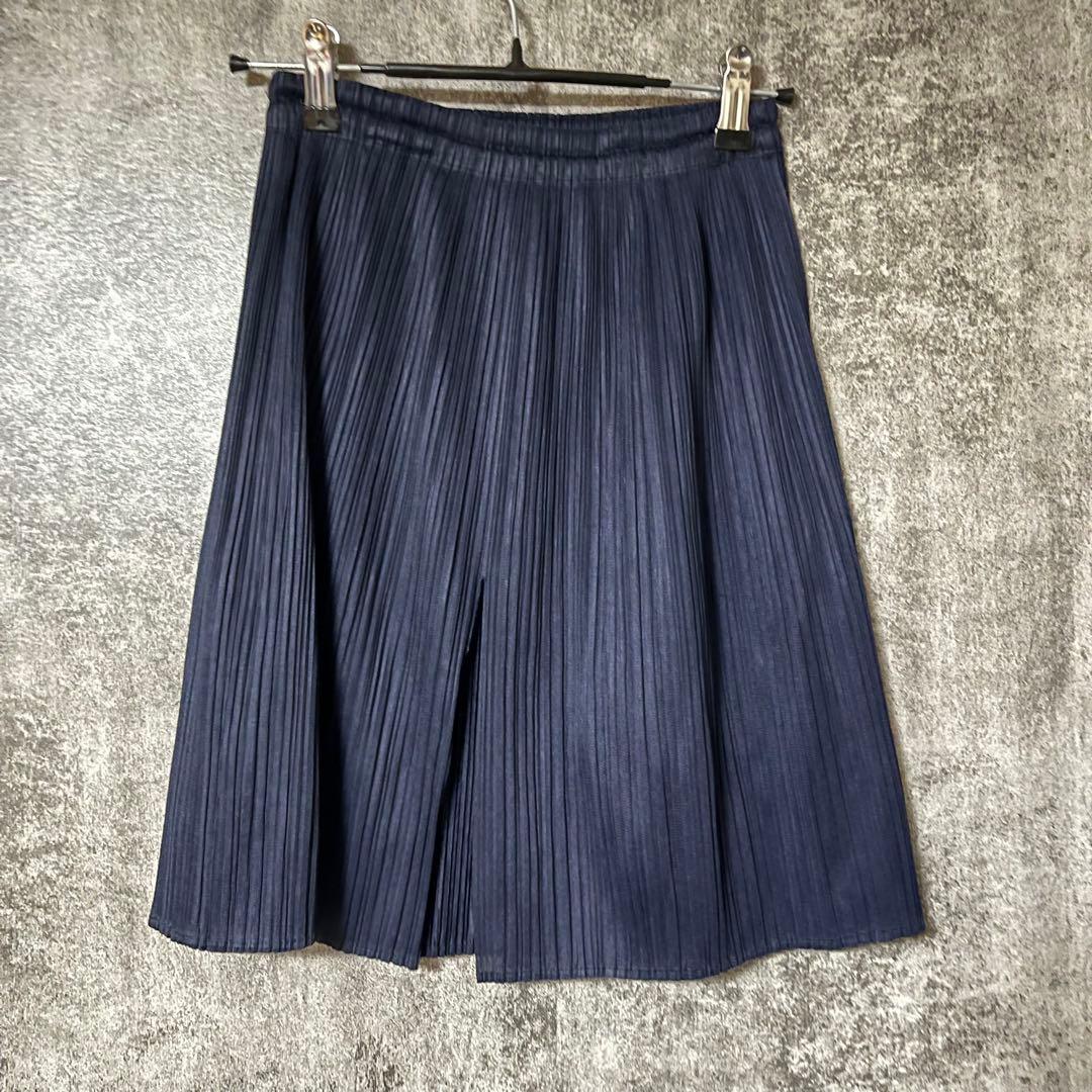 美品 イッセイミヤケ プリーツプリーズ ネイビー ショート ミニ スカート