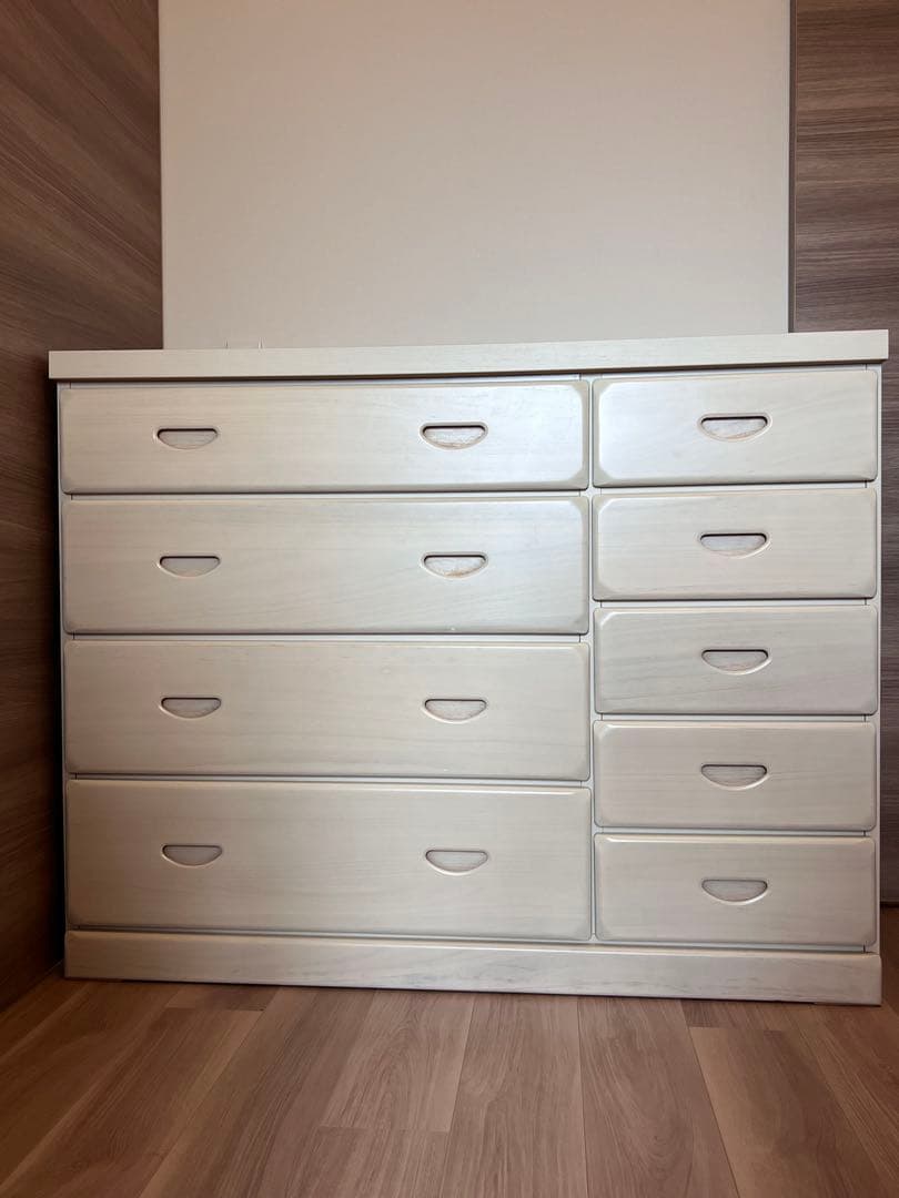 ホワイトウォッシュ 木製チェスト 8引き出し