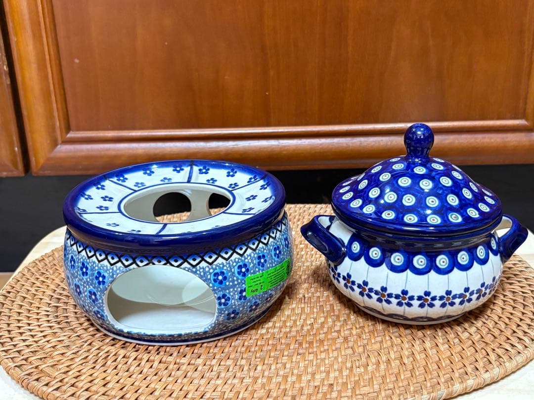 新品　ポーリッシュポタリー　ツェラミカ製　ザクワディ社製　チーズホンデュ　二重鍋