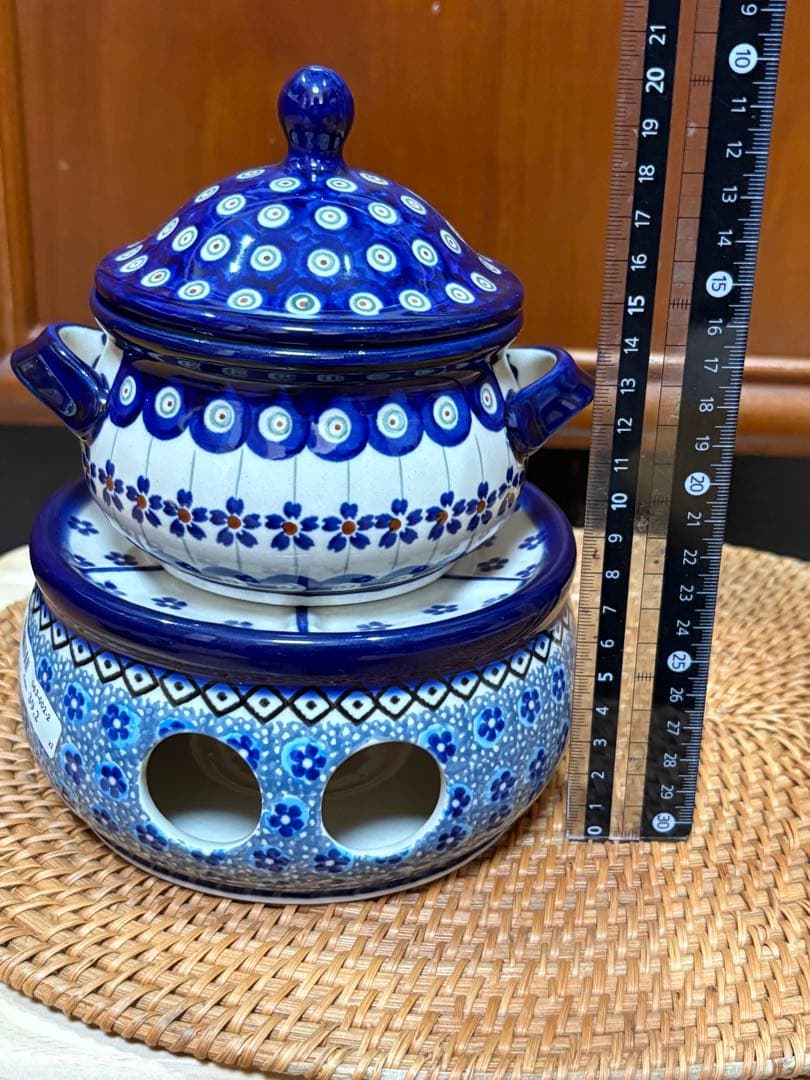 新品　ポーリッシュポタリー　ツェラミカ製　ザクワディ社製　チーズホンデュ　二重鍋