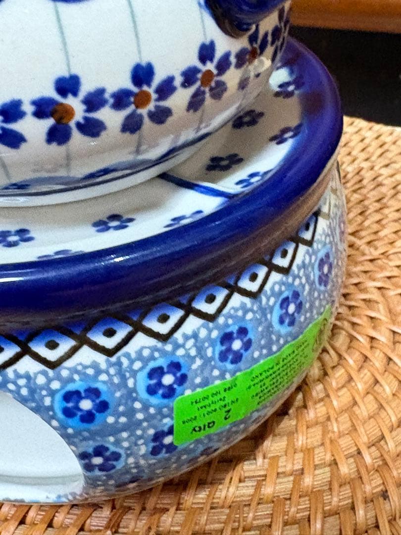 新品　ポーリッシュポタリー　ツェラミカ製　ザクワディ社製　チーズホンデュ　二重鍋