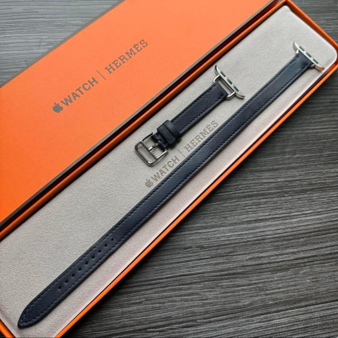 2588 Apple Watch エルメス　ネイビー　ドゥブルトゥール　二重