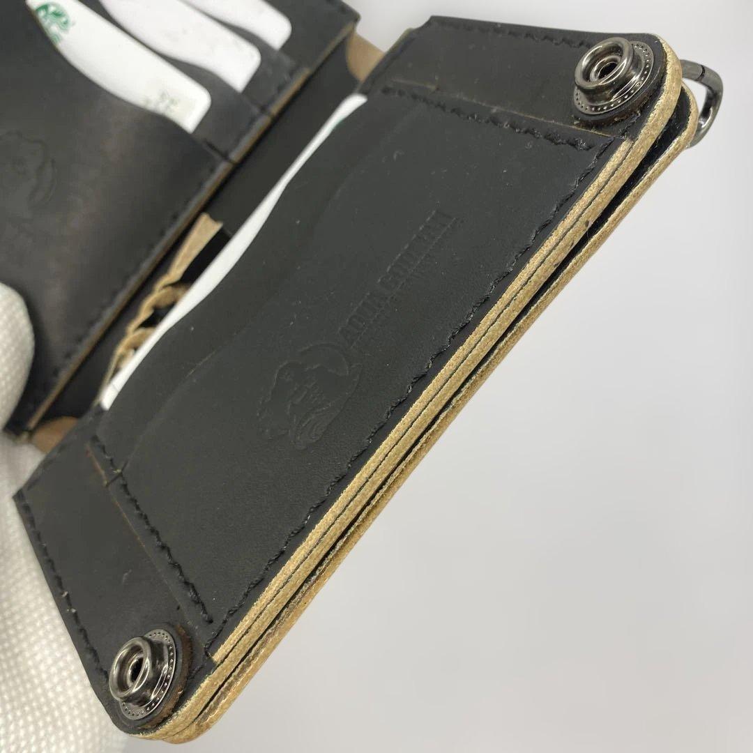 収納たくさんお札折らずに収納できる無骨な手染めミドルトラッカーウォレット BTW