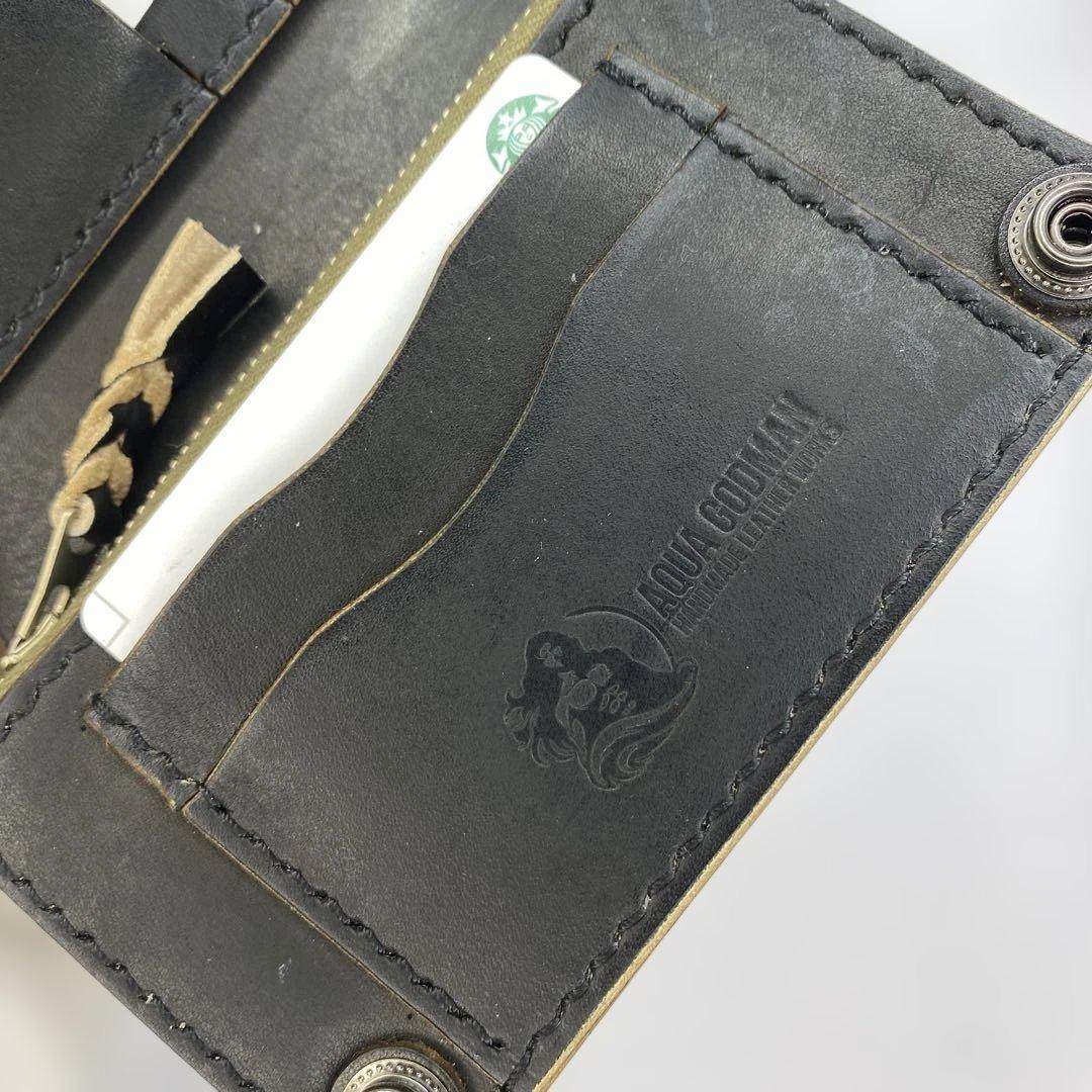 収納たくさんお札折らずに収納できる無骨な手染めミドルトラッカーウォレット BTW