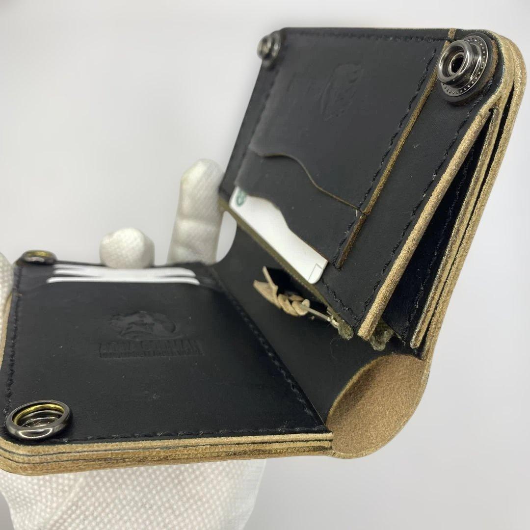 収納たくさんお札折らずに収納できる無骨な手染めミドルトラッカーウォレット BTW