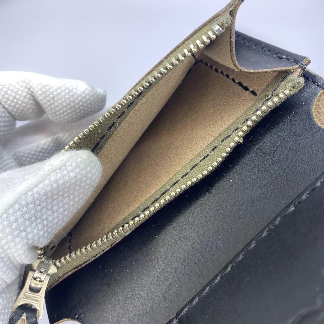 収納たくさんお札折らずに収納できる無骨な手染めミドルトラッカーウォレット BTW