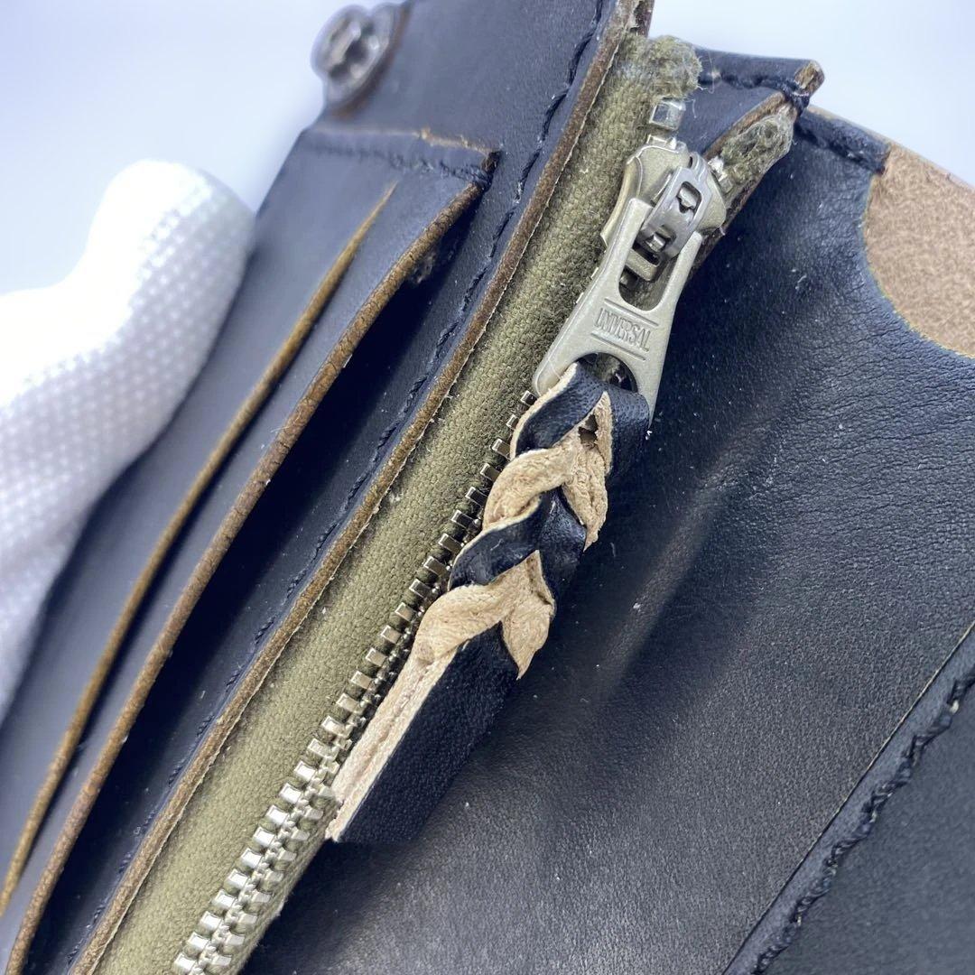 収納たくさんお札折らずに収納できる無骨な手染めミドルトラッカーウォレット BTW