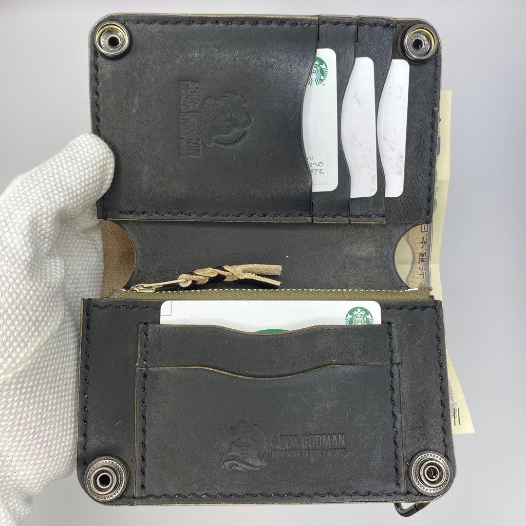 収納たくさんお札折らずに収納できる無骨な手染めミドルトラッカーウォレット BTW