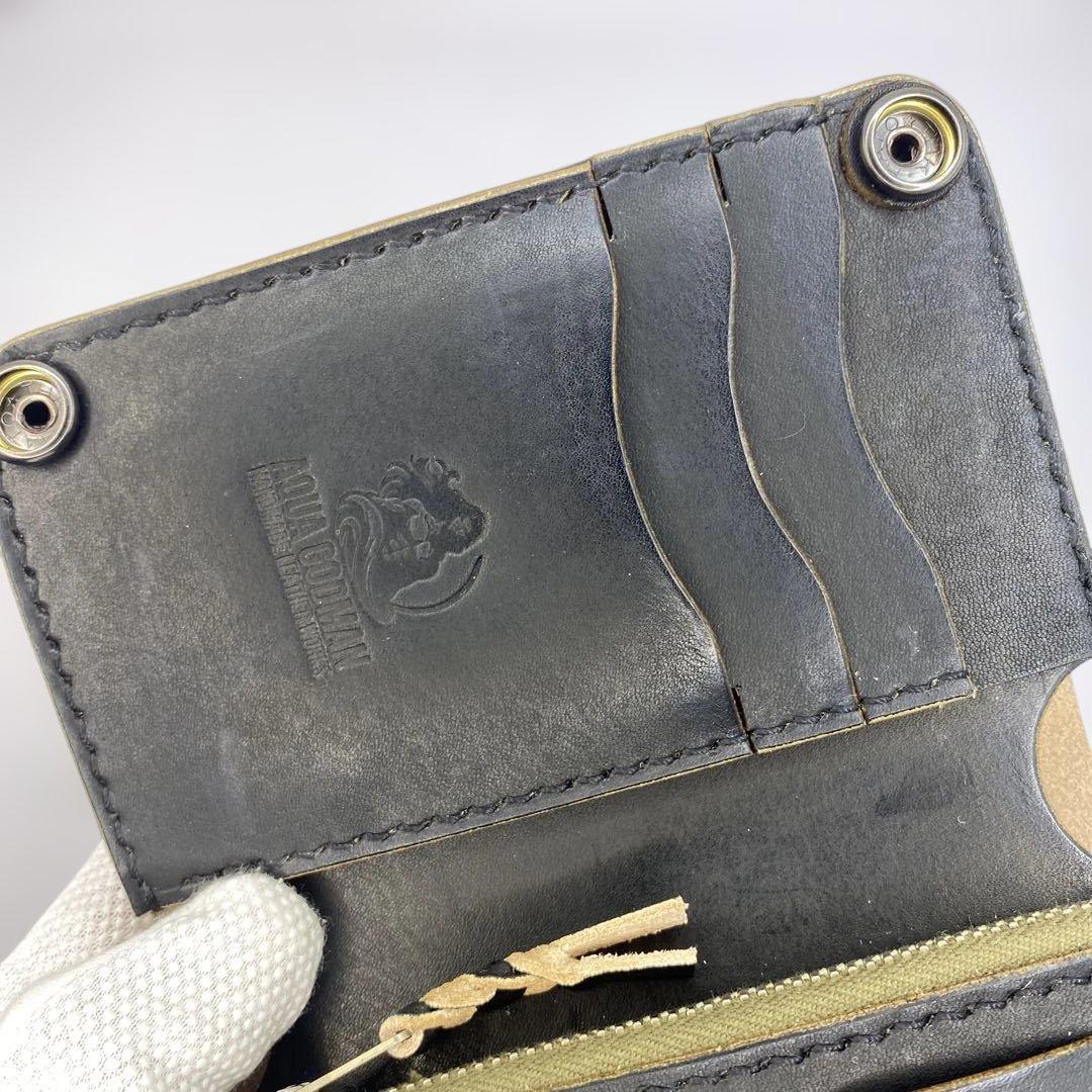 収納たくさんお札折らずに収納できる無骨な手染めミドルトラッカーウォレット BTW