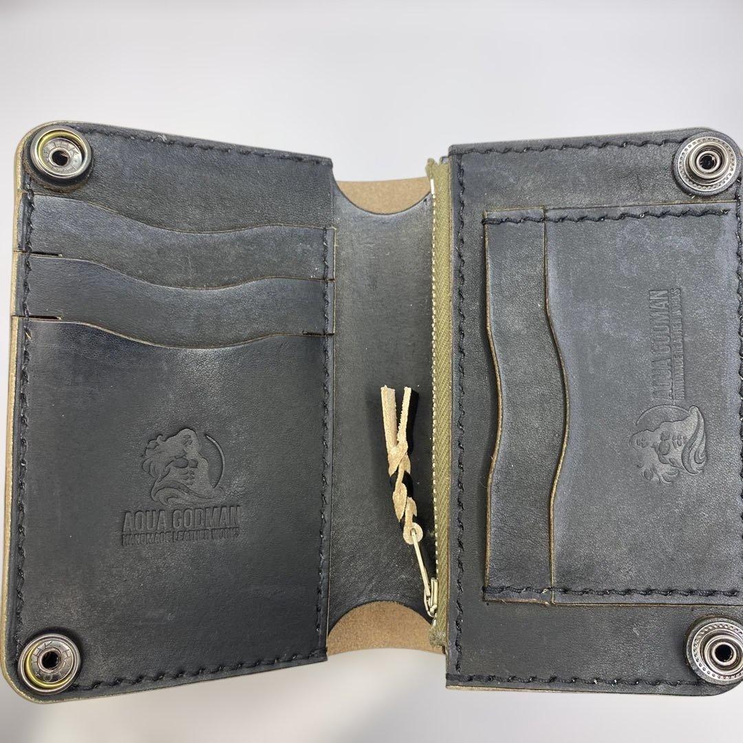 収納たくさんお札折らずに収納できる無骨な手染めミドルトラッカーウォレット BTW