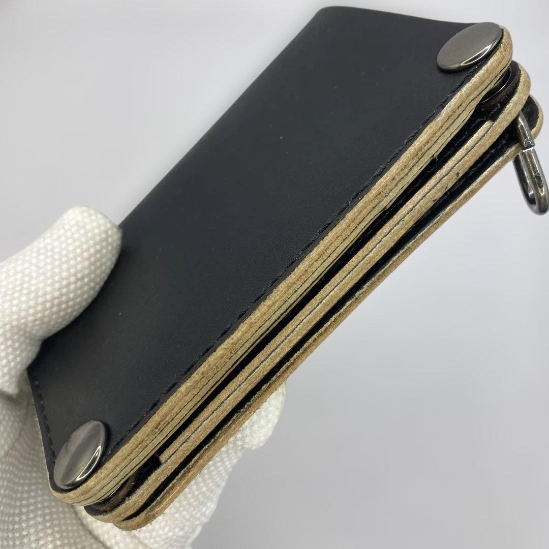 収納たくさんお札折らずに収納できる無骨な手染めミドルトラッカーウォレット BTW